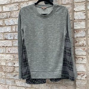 Lilla P Grey Plaid Flannel Split Back Sweater XL